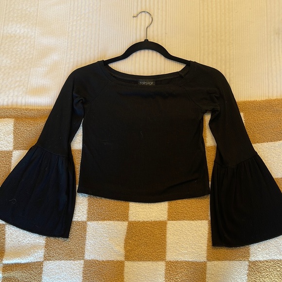 Topshop Tops - Topshop black ribbed bell sleeve top